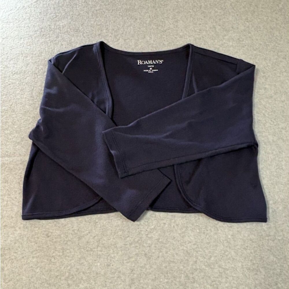 Roaman's Women's Bolero Shrug Cardigan 14/16 M Navy Blue Long Sleeve Cropped